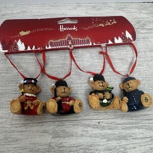 Harrods London Bear 2006 Christmas Resin Ornaments Decorations Set of 4 New